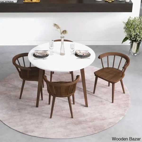 Saige 4 Seater New Walnut Solid Wood Dining Set White