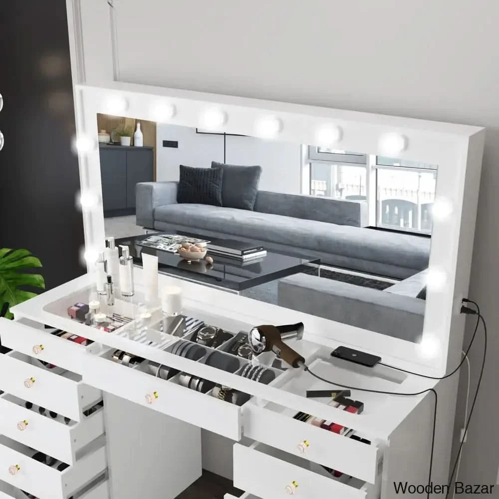 Sakke Vanity Dressing Table With Lighted Mirror