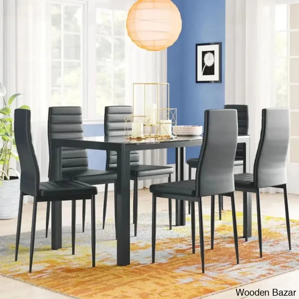 Saloop 6 Seater New Glass Top Dining Set Black