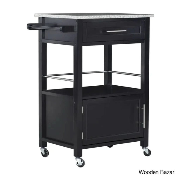 Sariol Granite Top Wood Kitchen Cart With Storage Trolley Cart Cabinet Kitchen Island Storage