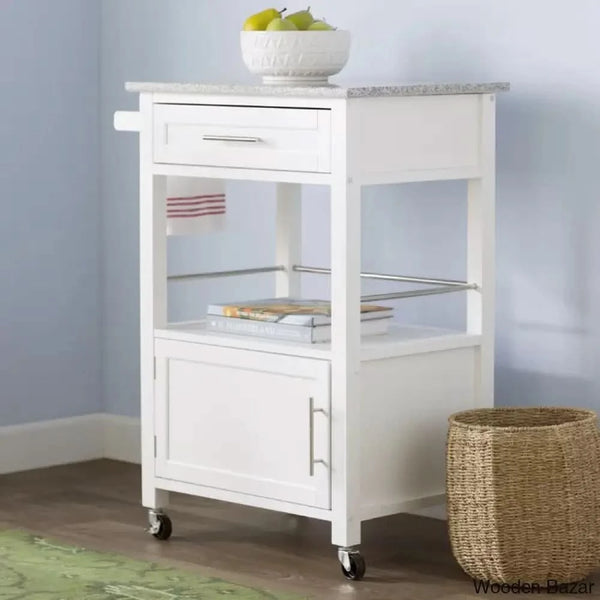 Sariol Granite Top Wood Kitchen Cart With Storage Trolley Cart Cabinet Kitchen Island Storage