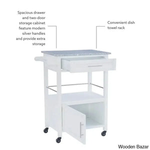 Sariol Granite Top Wood Kitchen Cart With Storage Trolley Cart Cabinet Kitchen Island Storage