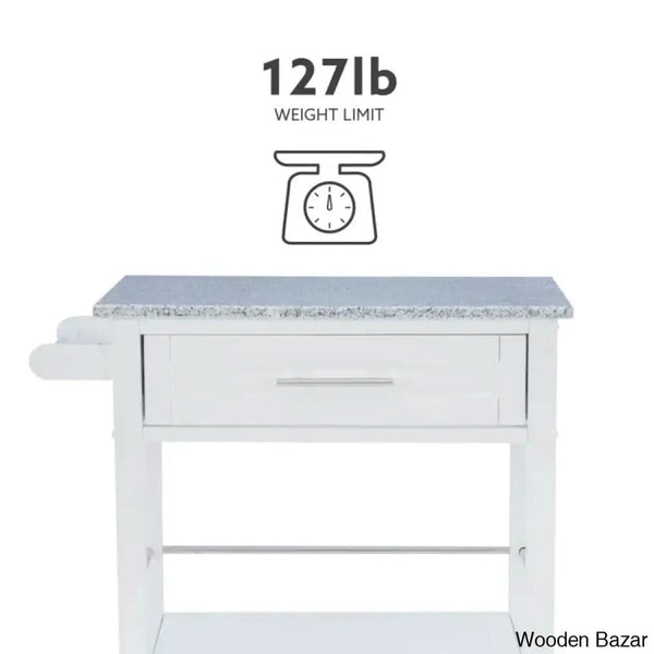 Sariol Granite Top Wood Kitchen Cart With Storage Trolley Cart Cabinet Kitchen Island Storage