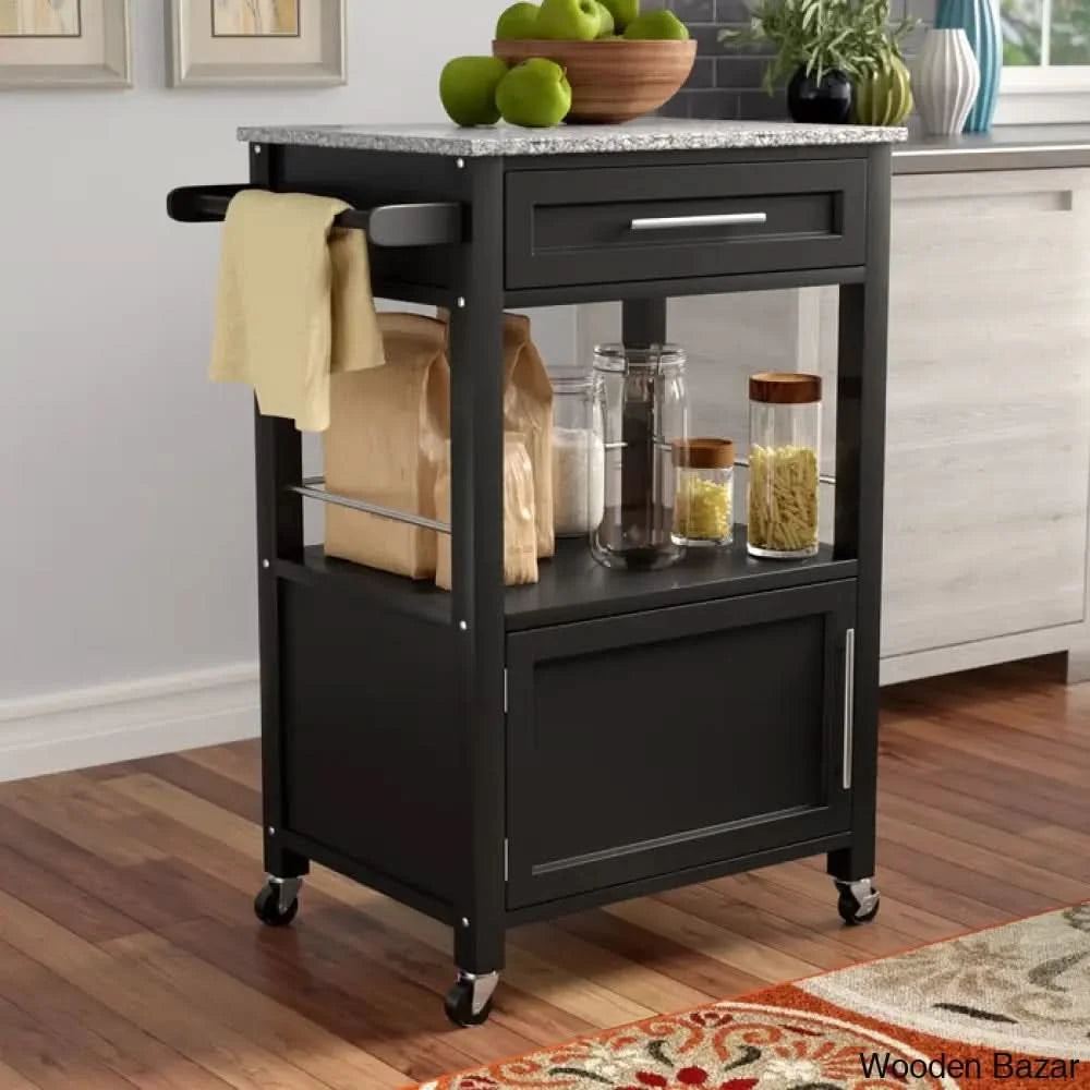 Sariol Granite Top Wood Kitchen Cart With Storage Trolley Cart Cabinet Kitchen Island Storage