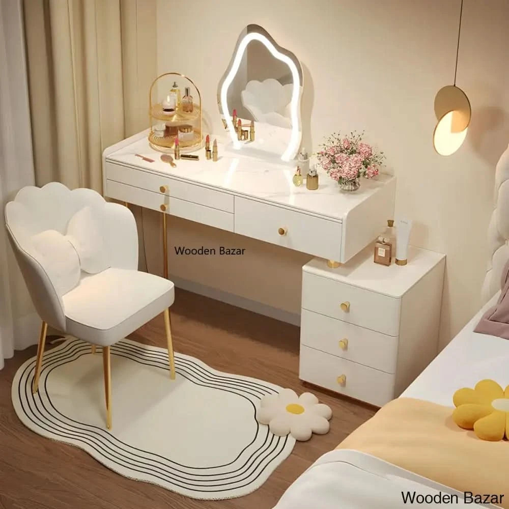 Scandinavian Bedroom Makeup Vanity Desk Wood Vanity Dressing Table wit