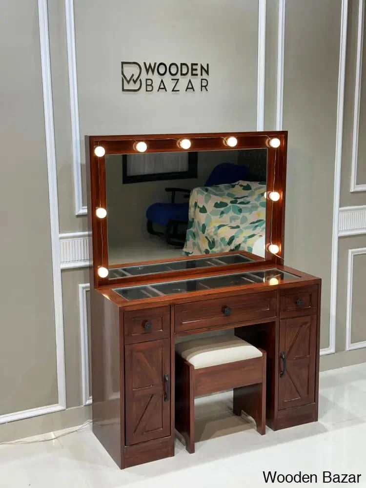 Scott Vanity Dressing Table With Mirror And Stool Brown