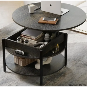 Sehjan Round Coffee Table With Storage Lift Top And Center Dark Gray