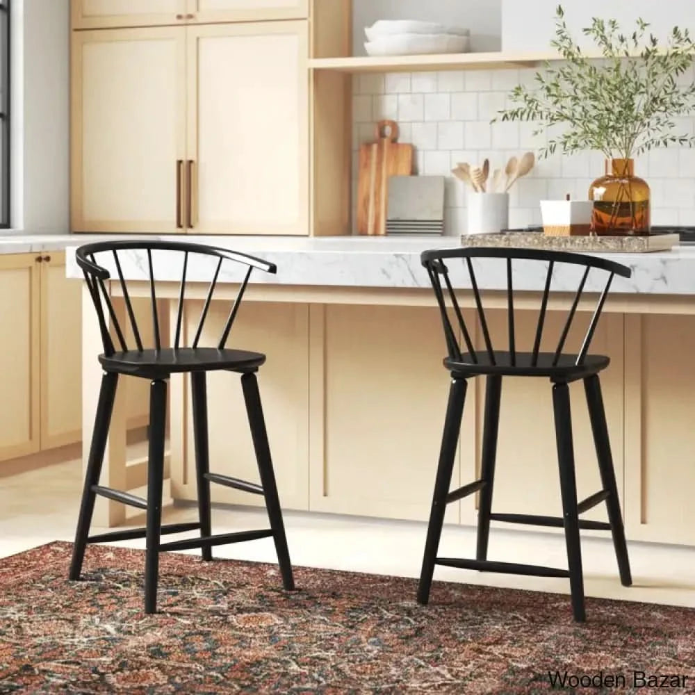 Sheffieldo Swivel Solid Wood Counter And Bar Stool (Set Of 2) Black / Bar (29’’ Seat Height)