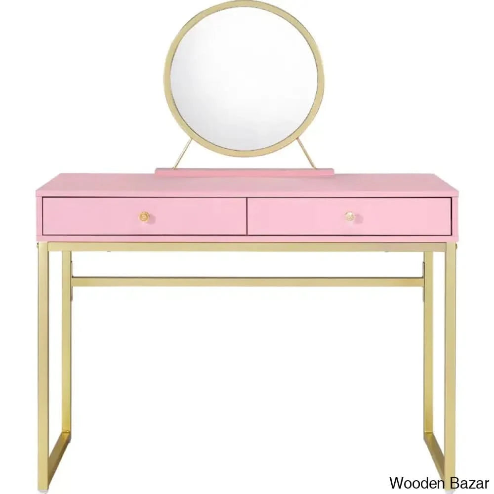 Sherena Vanity Dressing Table With Mirror And Stool Pink/Gold