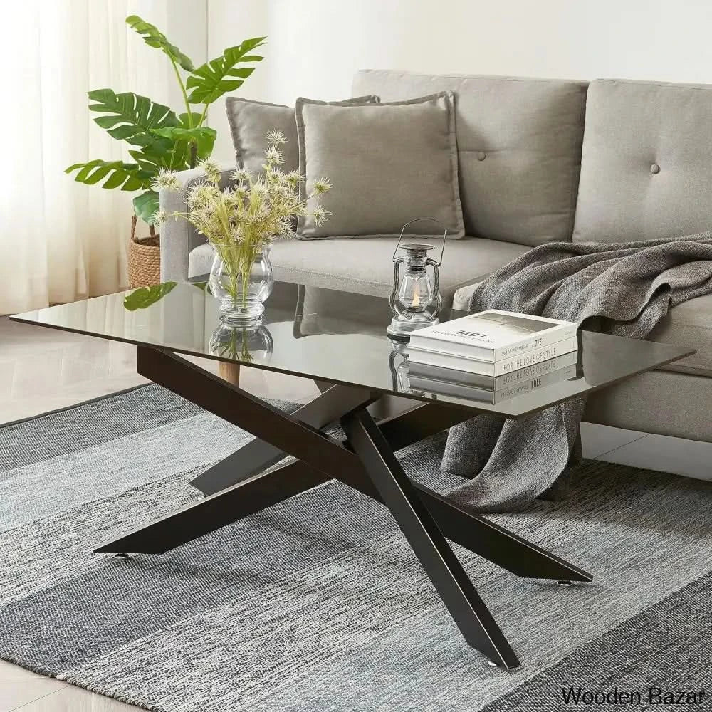 Shivaane Glass Top Coffee And Center Table Black / 18.11’’ H X 39.37’’ L 23.62’’ W