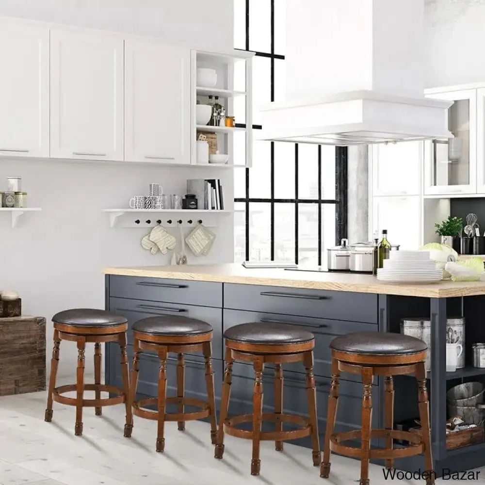 Sorayas Swivel Solid Wood Counter And Bar Stool - Wooden Bazar (24” Seat Height) / 4 Piece