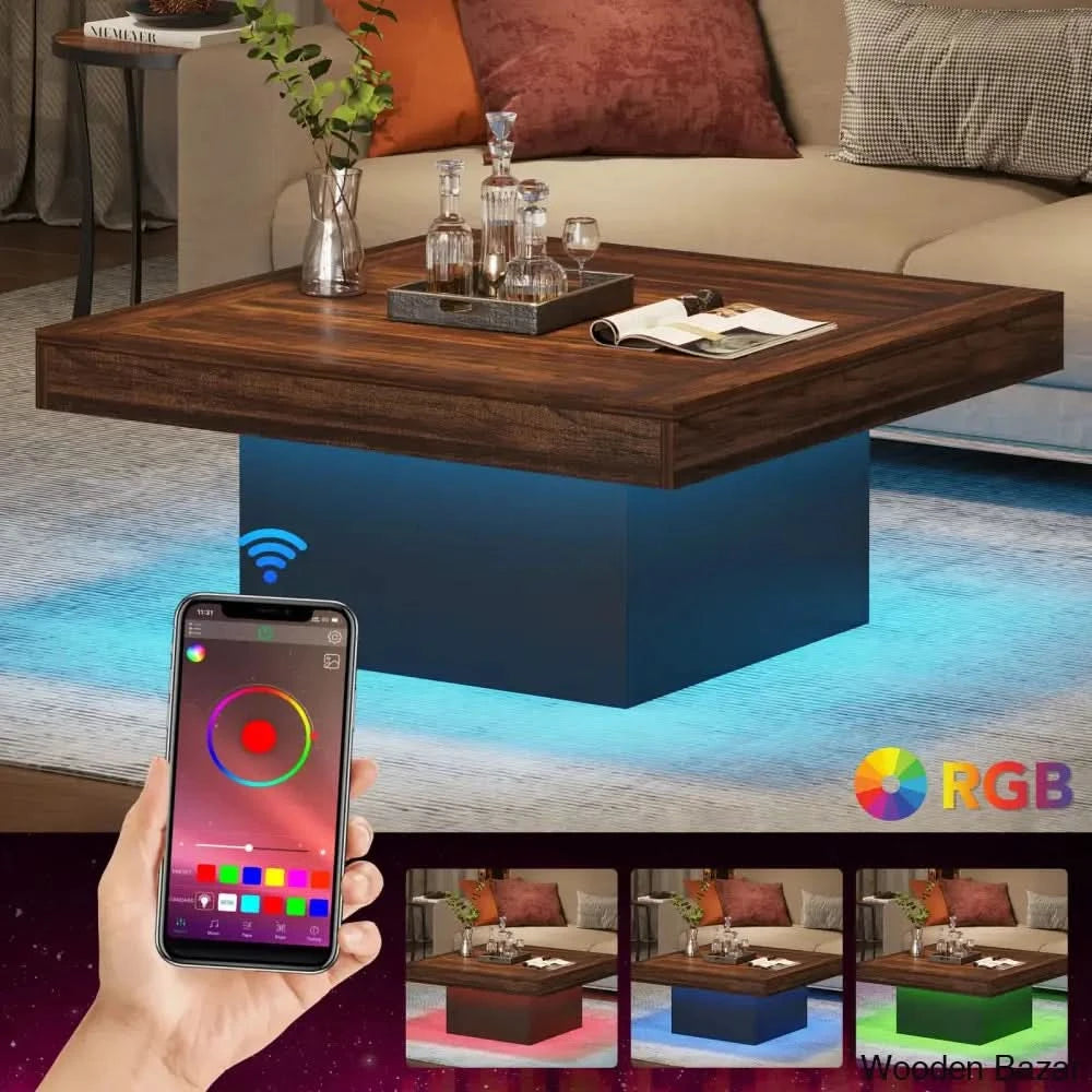 Squarey Led Coffee Table Farmhouse And Center Rustic Brown