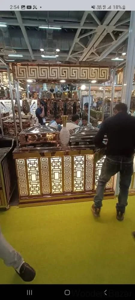 Stainless Steel Wedding Golden Buffet Counter - Wooden Bazar