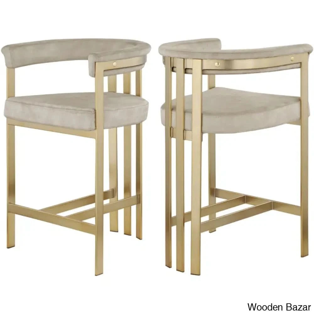 Stasiaz Upholstered Swivel 26.4’’ Counter And Bar Stool With Metal Frame (Set Of 2) Stone
