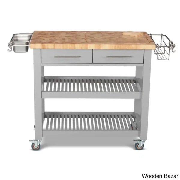 Sydney 38.30’’ Wide Rolling Kitchen Cart Trolley Cart Cabinet Kitchen Island With Storage