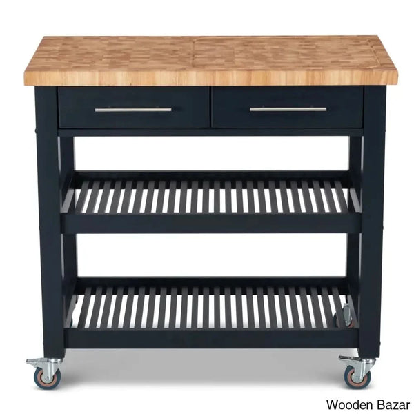Sydney 38.30’’ Wide Rolling Kitchen Cart Trolley Cart Cabinet Kitchen Island With Storage