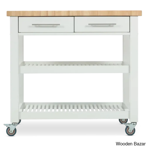 Sydney 38.30’’ Wide Rolling Kitchen Cart Trolley Cart Cabinet Kitchen Island With Storage