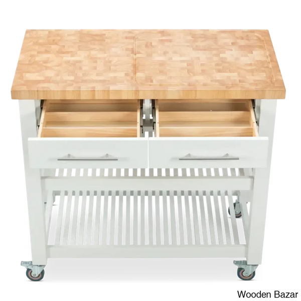 Sydney 38.30’’ Wide Rolling Kitchen Cart Trolley Cart Cabinet Kitchen Island With Storage
