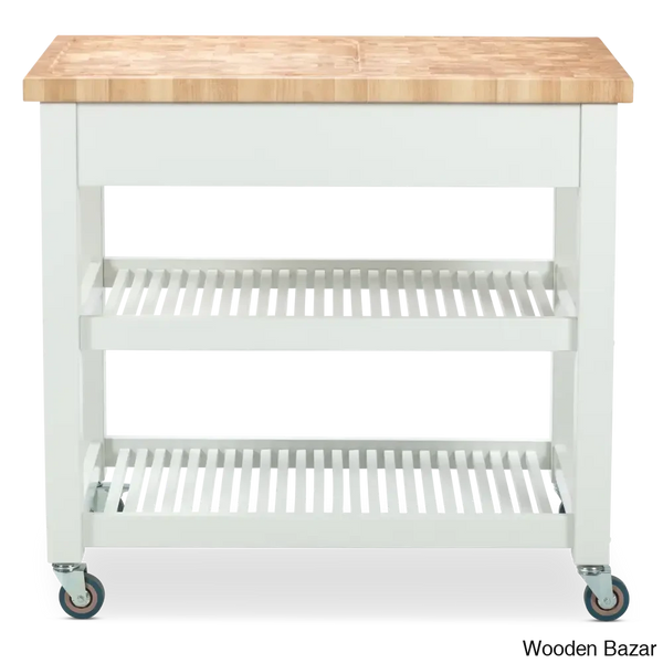 Sydney 38.30’’ Wide Rolling Kitchen Cart Trolley Cart Cabinet Kitchen Island With Storage