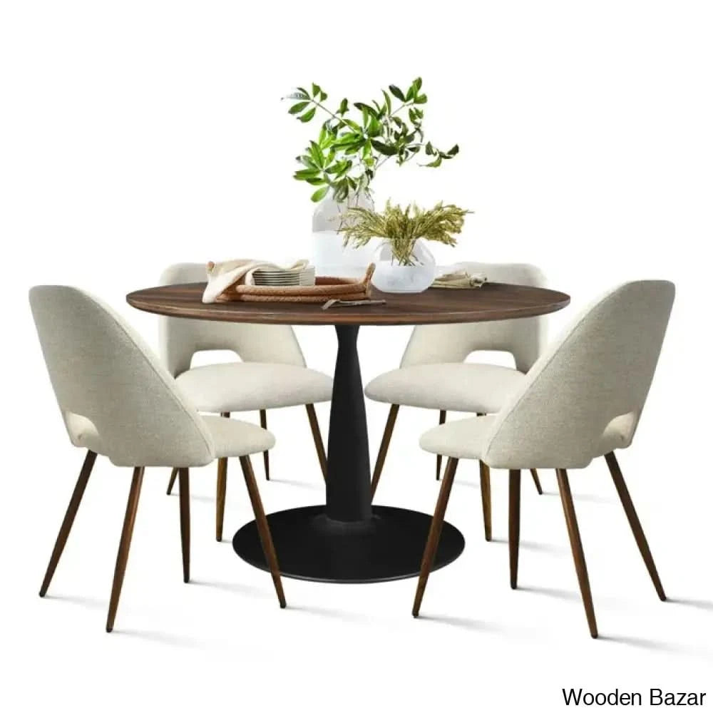 Syster Latest 4 Seater New Pedestal Dining Set - Wooden Bazar Beige