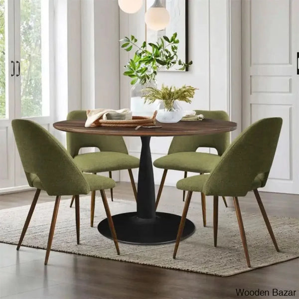 Syster Latest 4 Seater New Pedestal Dining Set - Wooden Bazar Green