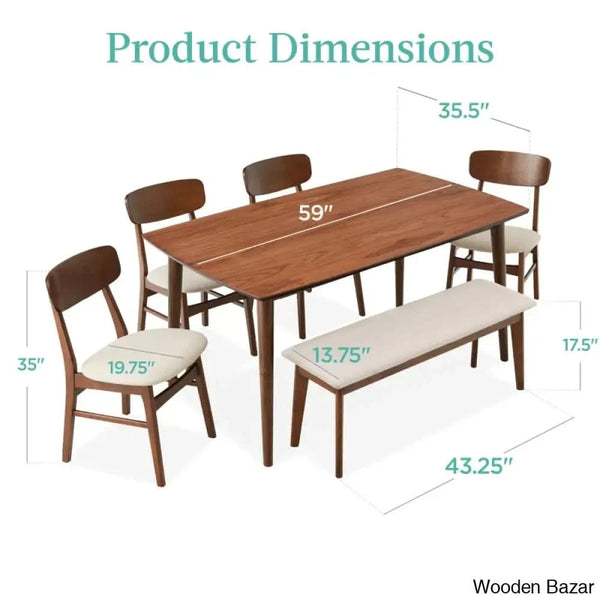 Tessie Stylish 6 Seater Dining Table Set In Wooden