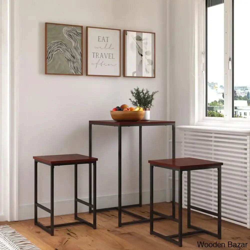 Tilden 3 Piece Stylish Club/Pub Set - Wooden Bazar Walnut
