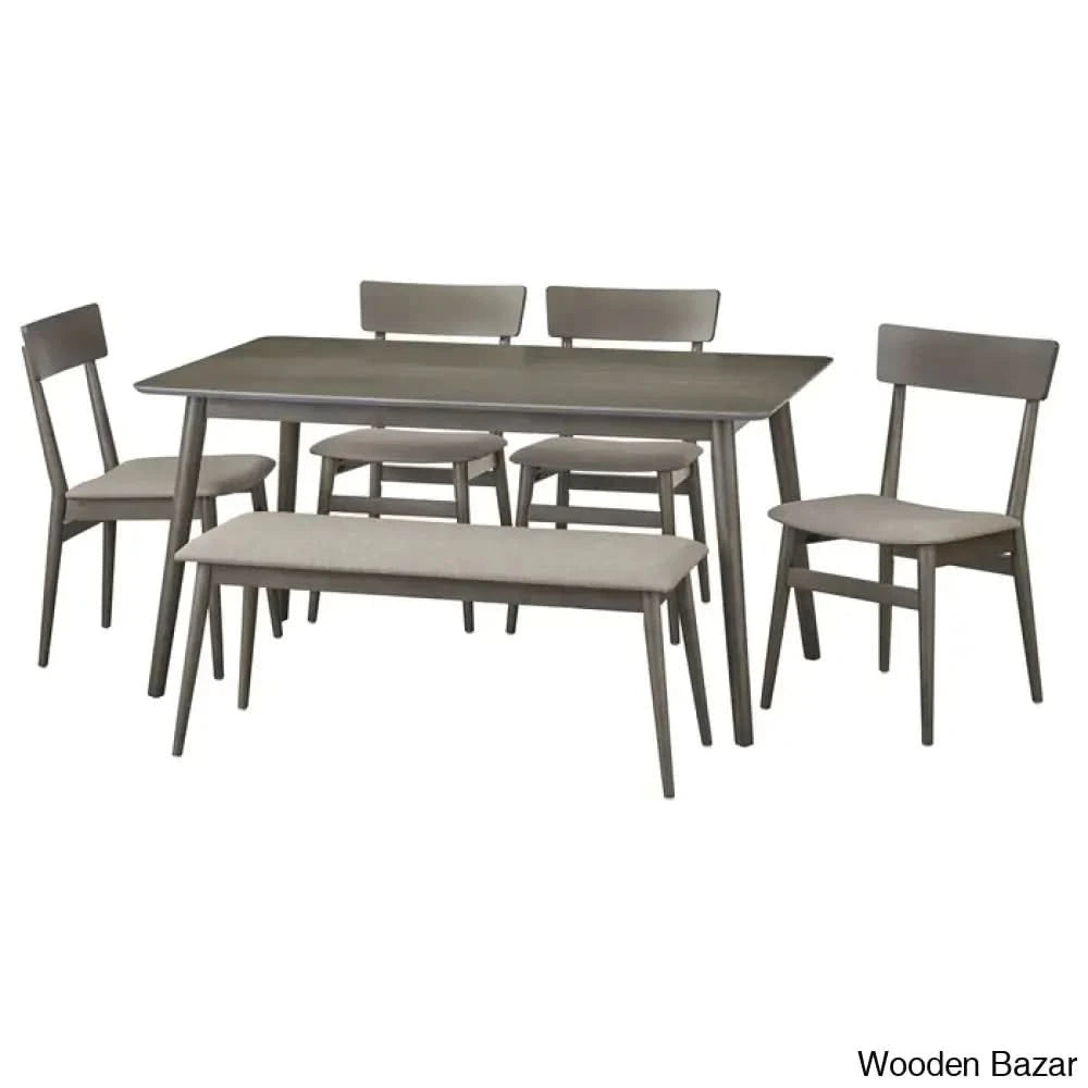 Tobin Stylish Wooden 5 Seater Dining Table Set - Bazar Gray