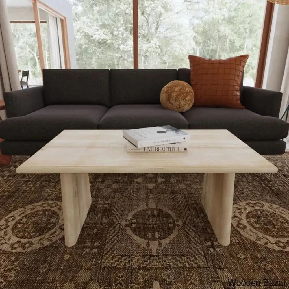 Trapeziuml Plank Wood Coffee And Center Table Natural Brown