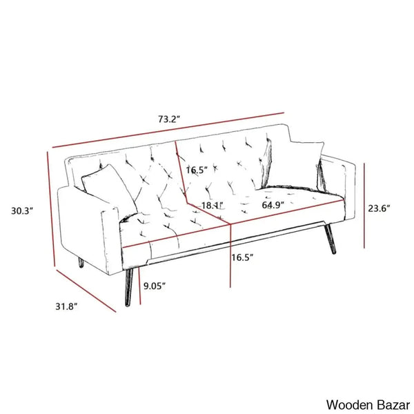 Tremblay Luxury 3 Seater Foldable Chesterfield Sofa Bed In Cream White Color