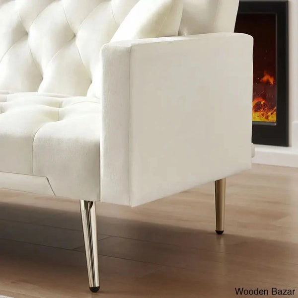 Tremblay Luxury 3 Seater Foldable Chesterfield Sofa Bed In Cream White Color