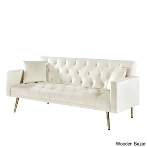 Tremblay Luxury 3 Seater Foldable Chesterfield Sofa Bed In Cream White Color