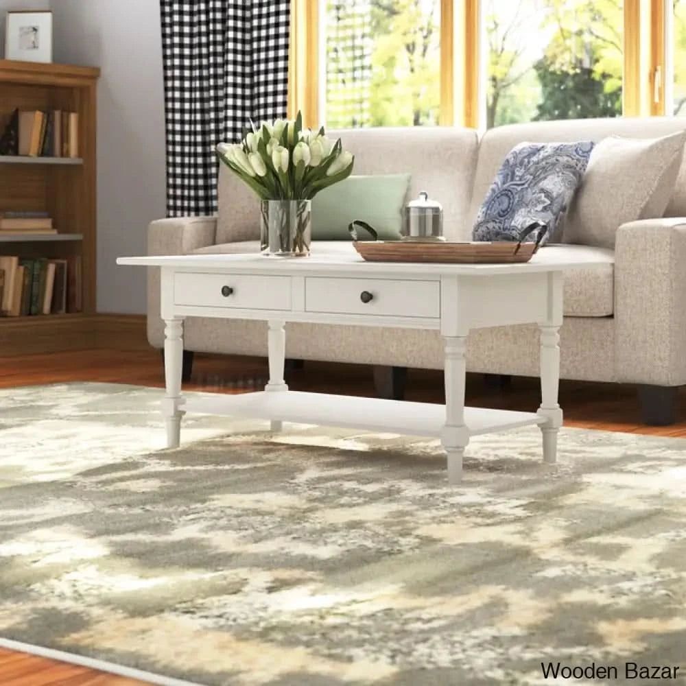 Tuoi Solid Wood Coffee And Center Table Distressed Cream
