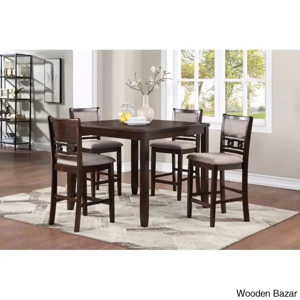 Twain Modern 4 Seater Solid Wood Top Dining Table Set Cherry Brown