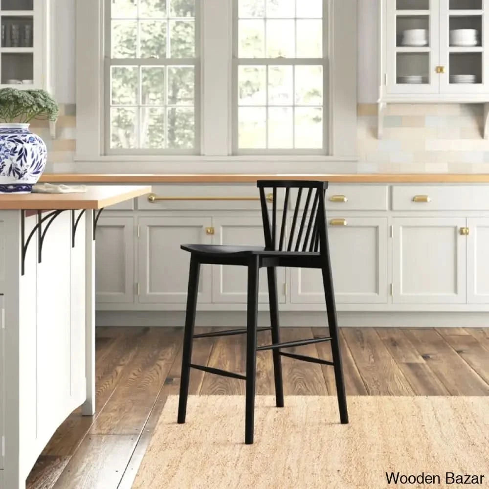 Tybeen Swivel 25’’ Solid Wood Counter And Bar Stool Black
