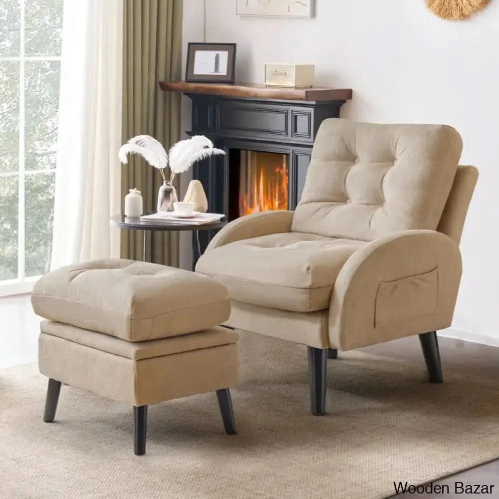 Upholstered Accent Chair And Recliner Ottoman Set Lounge Chair