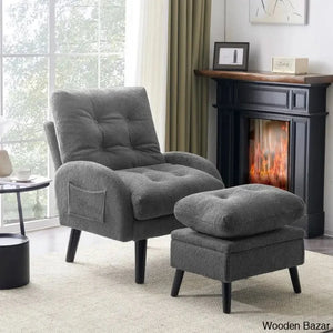 Upholstered Accent Chair And Recliner Ottoman Set Lounge Chair Grey Teddy Fleece