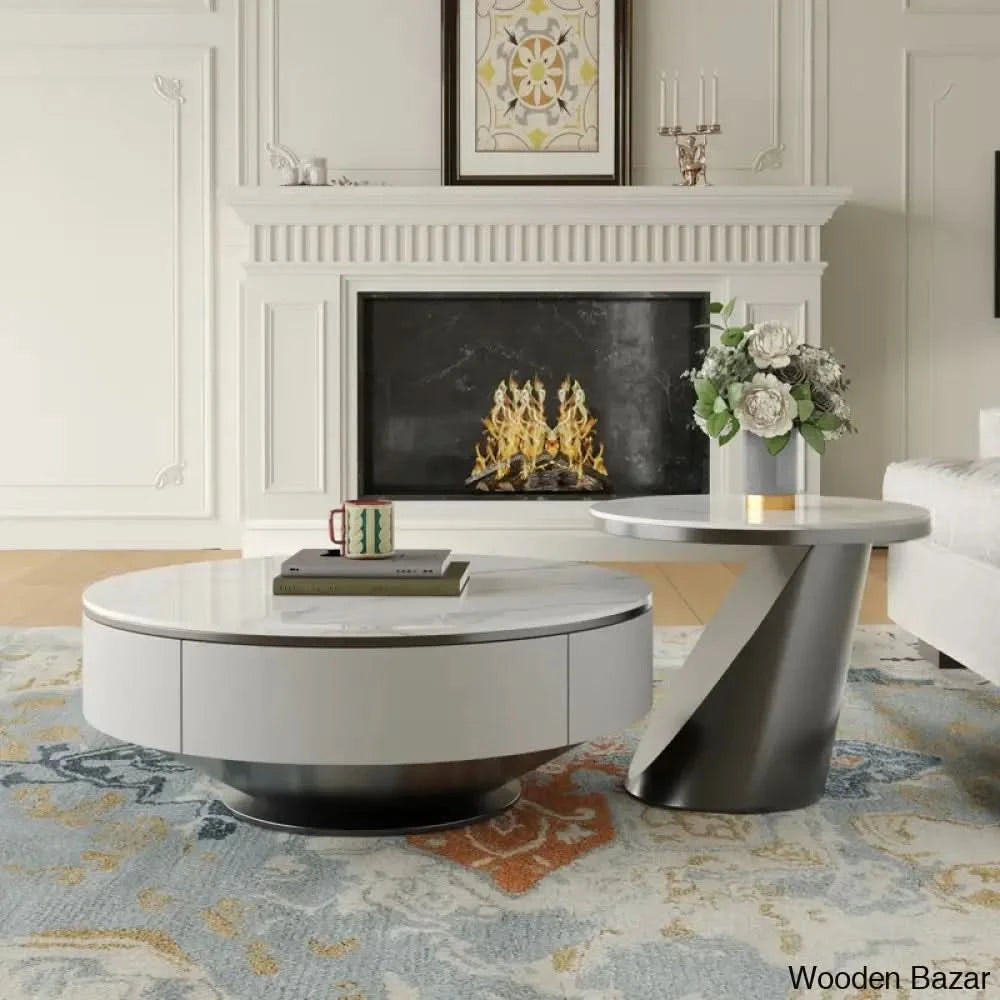 Usher Stone Top Nesting Coffee Table And Center Table Gray