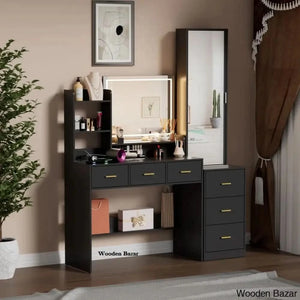 Vanity Dressing Table With Lighted Full-Length Mirror Black