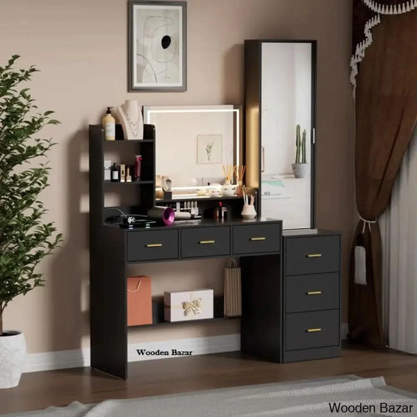 Vanity Dressing Table With Lighted Full-Length Mirror Black