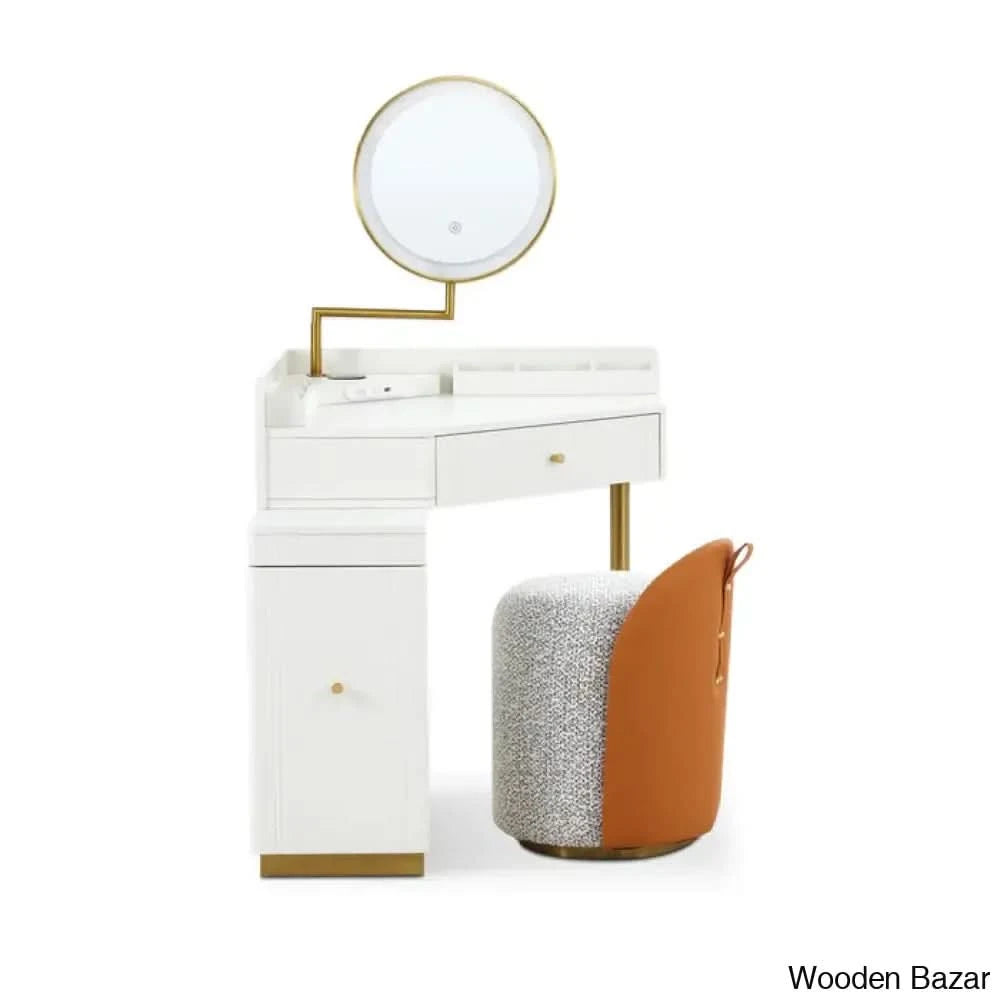 Vanity Dressing Table With Lighted Mirror And Stool