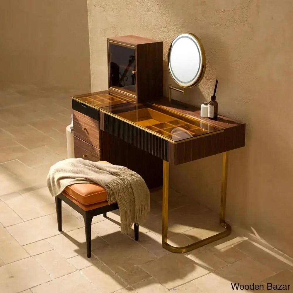 Vanity Dressing Table With Lighted Mirror And Stool