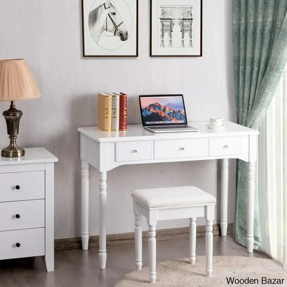 Vanity Dressing Table With Mirror And Stool White
