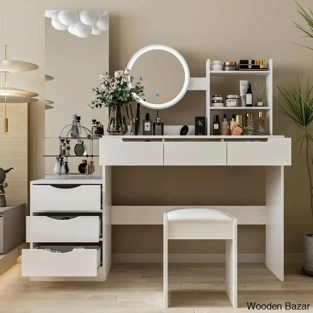 Vanity Dressing Table With Mirror And Stool