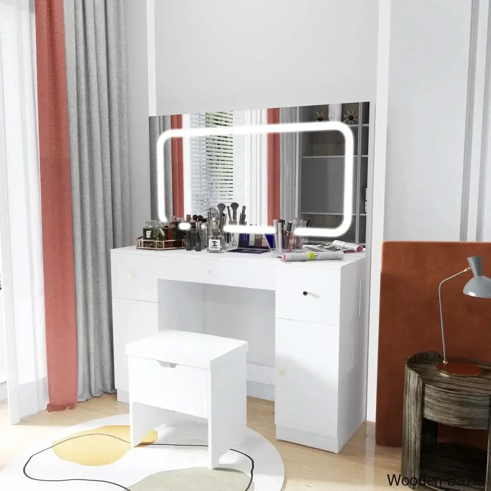 Vanity Dressing Table With Mirror Light And Stool