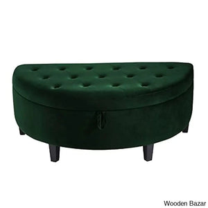 24kf velvet upholstered tufted button half moon storage bench large ottoman soft padded seat dressing shoe bench -jade