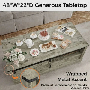 Versaviah 47’’ Farmhouse Coffee And Center Table With Drawer Barn Door