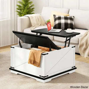 Vihaanu Farmhouse Lift Top Coffee And Center Table 2 Way With Storage For Living Room