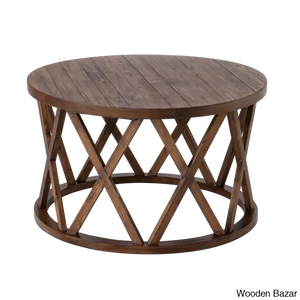 Viradise Farmhouse Coffee And Center Table Rustic Round With X-Motifs Legs