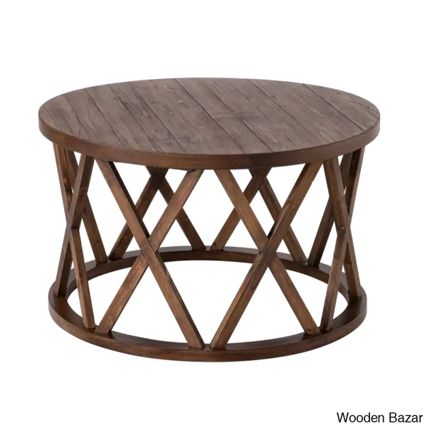 Viradise Farmhouse Coffee And Center Table Rustic Round With X-Motifs Legs